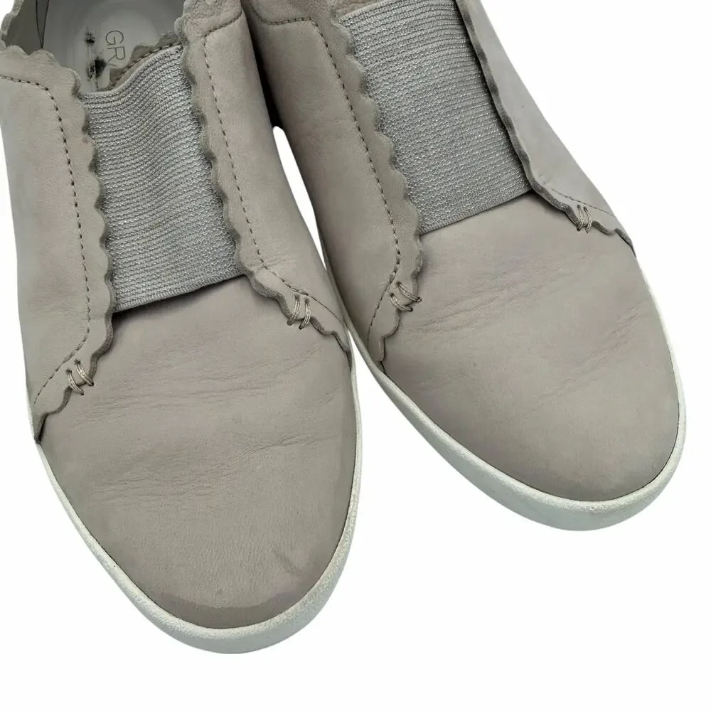 Cole Haan GrandPro Spectator Gray Nubuck Leather Scallop Slip-On Casual Sneakers